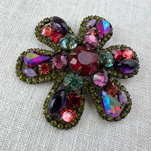 VTG Sorrelli SIGNED Flower Swarovski Crystal, Aurora Borealis Statement Brooch